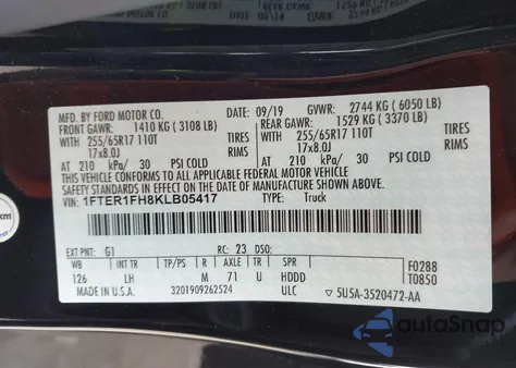 2019 Ford Ranger Xlt from USA, damaged, VIN 1FTER1FH8KLB05417